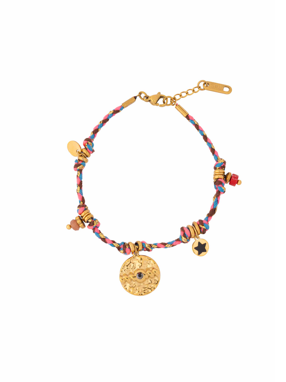 Pulsera Rosa Con Multidijes, Piedras y Estrella