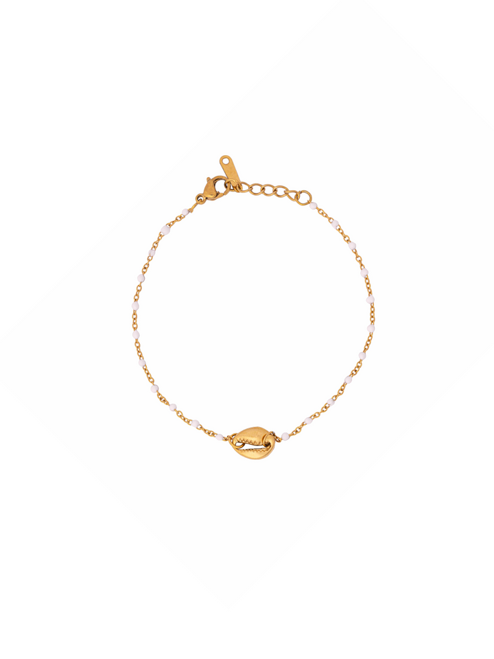 Pulsera Con Bolitas Blancas Con Concha
