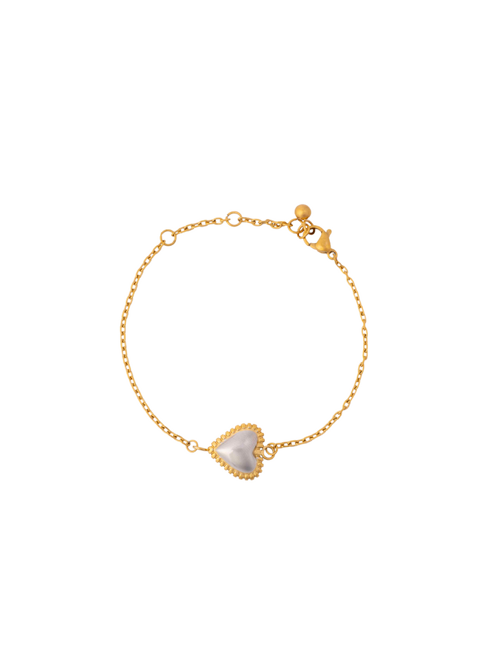 Pulsera Con Corazon Centro Plateado
