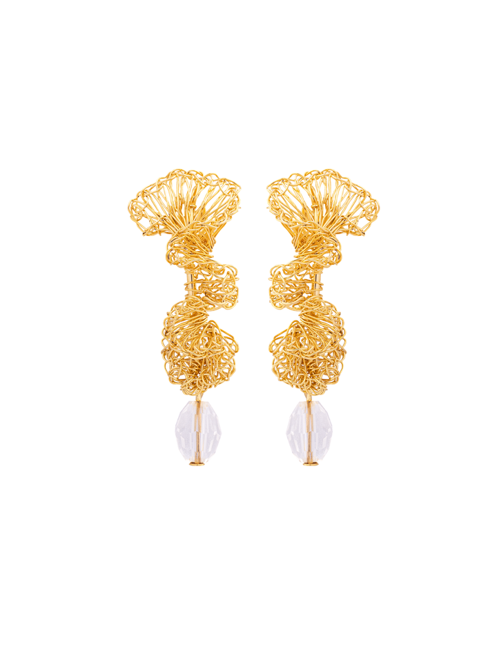 Par Aretes Flor Torcido Con Gota Transparente
