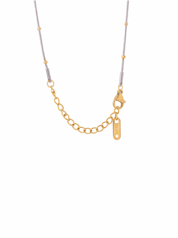 Collar Plateado Delgado Con Mini Bolitas Doradas