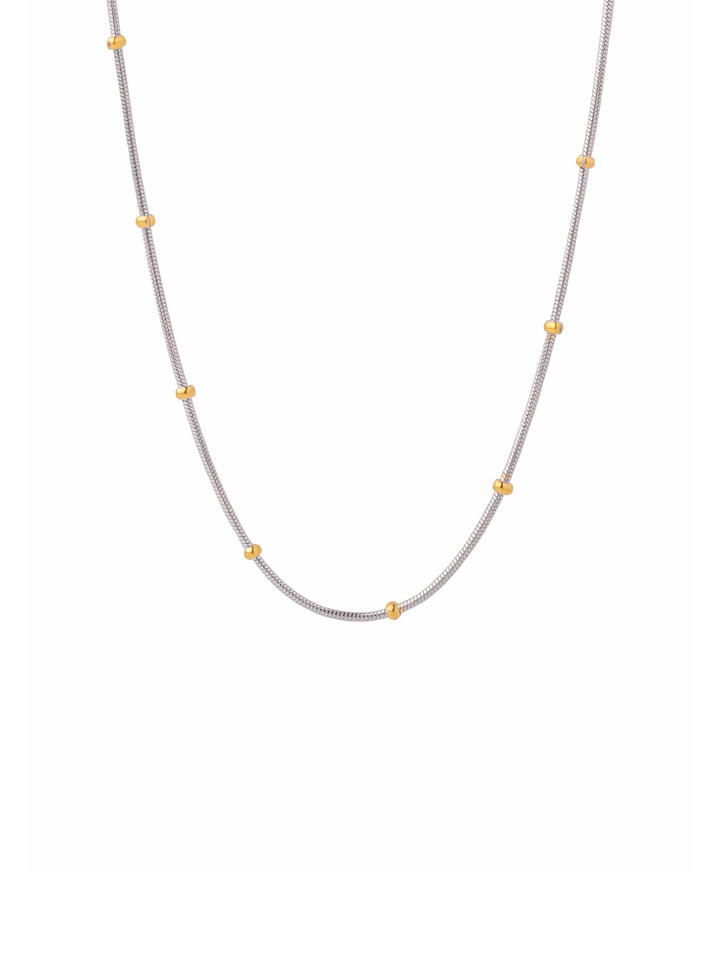 Collar Plateado Delgado Con Mini Bolitas Doradas