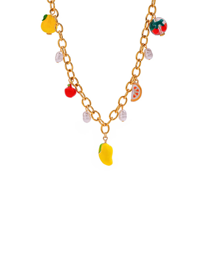 Collar Con Dijes Frutas y Perlas