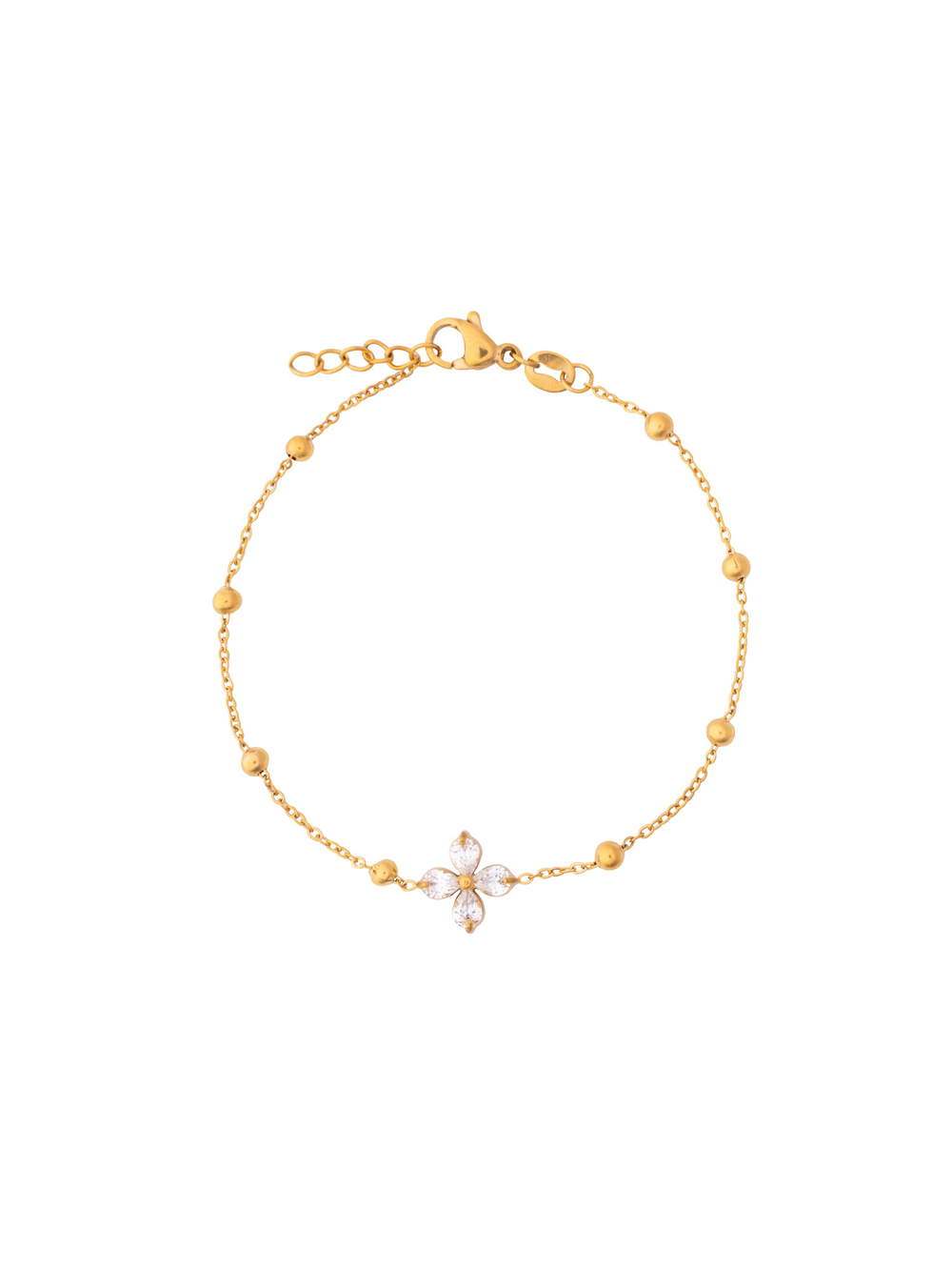 Pulsera Con Flor Zirconias Y Bolitas