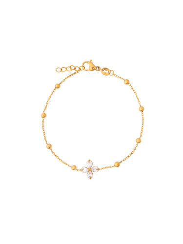 Pulsera Con Flor Zirconias Y Bolitas