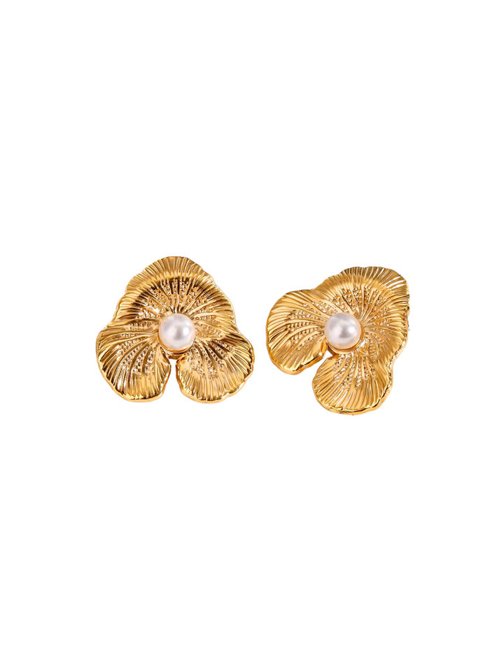 Par Arete Flor Irregular Con Perla