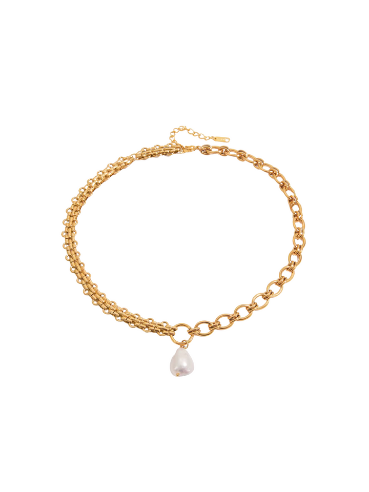 Collar Chunky Doble Cadena Gruesa Con Perla