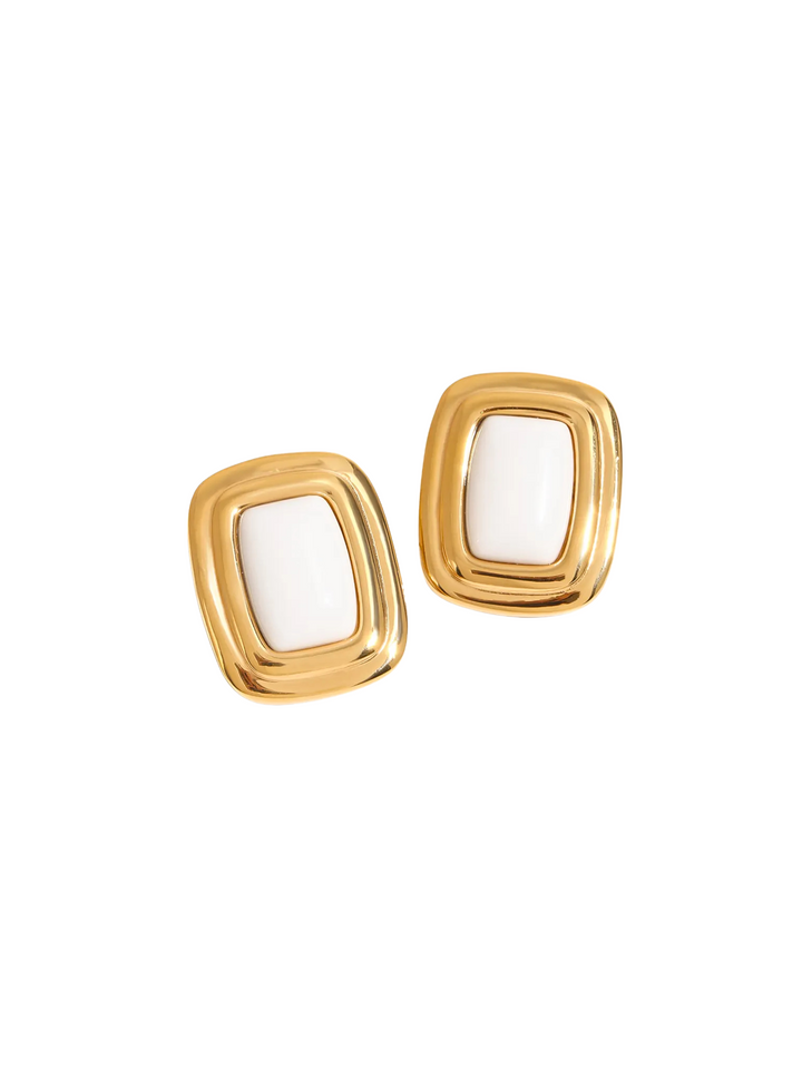 Par Arete Rectangular Ovalado Con Piedra