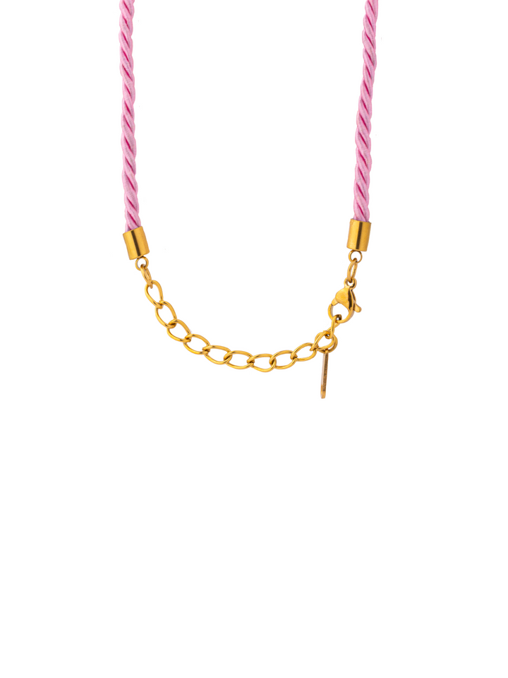 Collar Rosa Con Dije Corazon Chunky