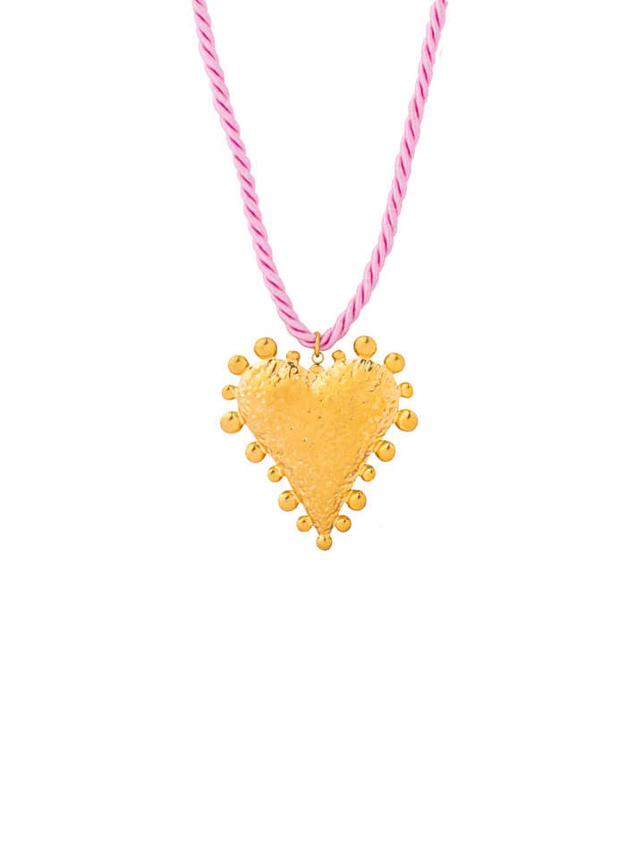 Collar Rosa Con Dije Corazon Chunky