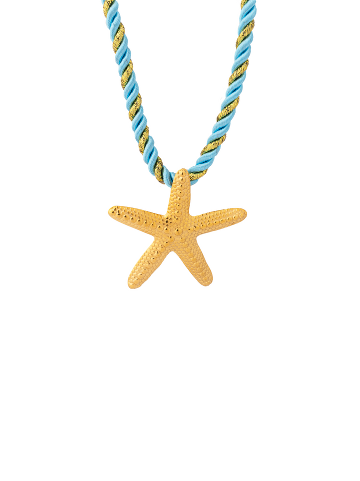 Collar Celeste Con Dorado Dije Estrella De Mar