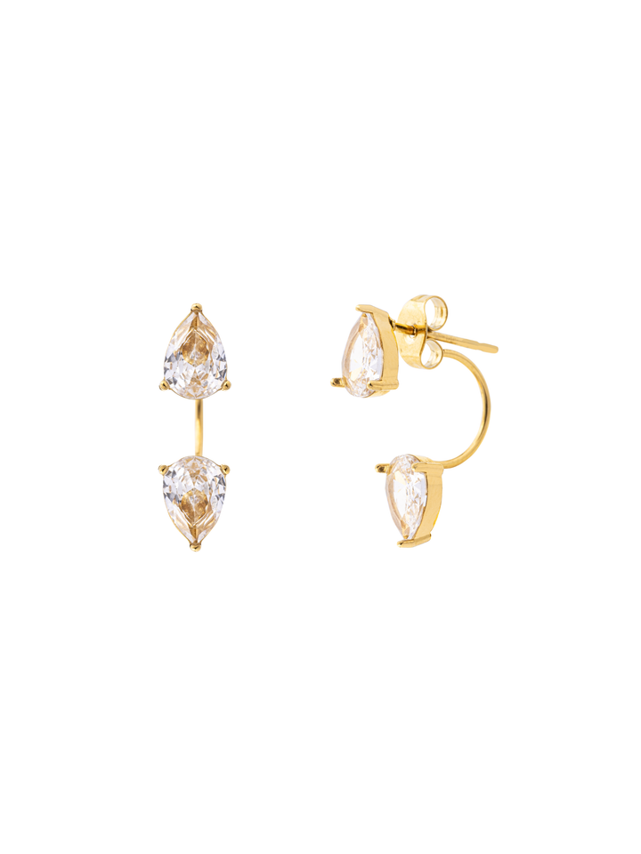 Par Arete Curvo Doble Zirconia Gota