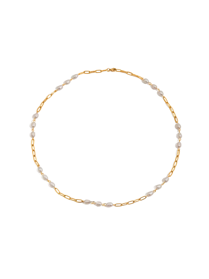 Collar Largo Eslabon Con Perlas