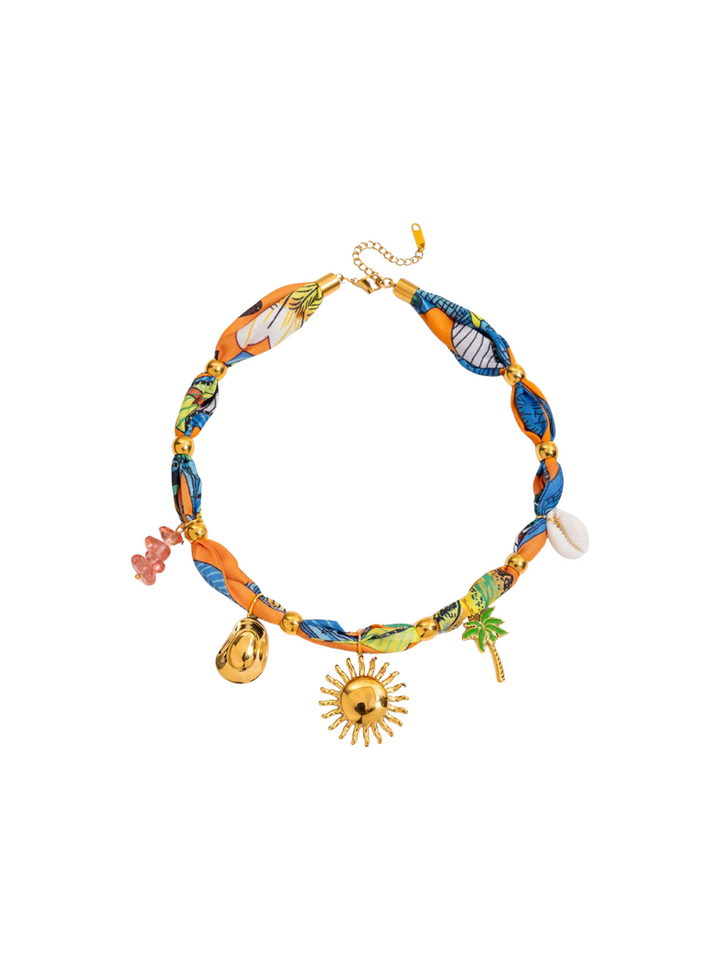 Collar Tela Con Dije Sol, Palmera