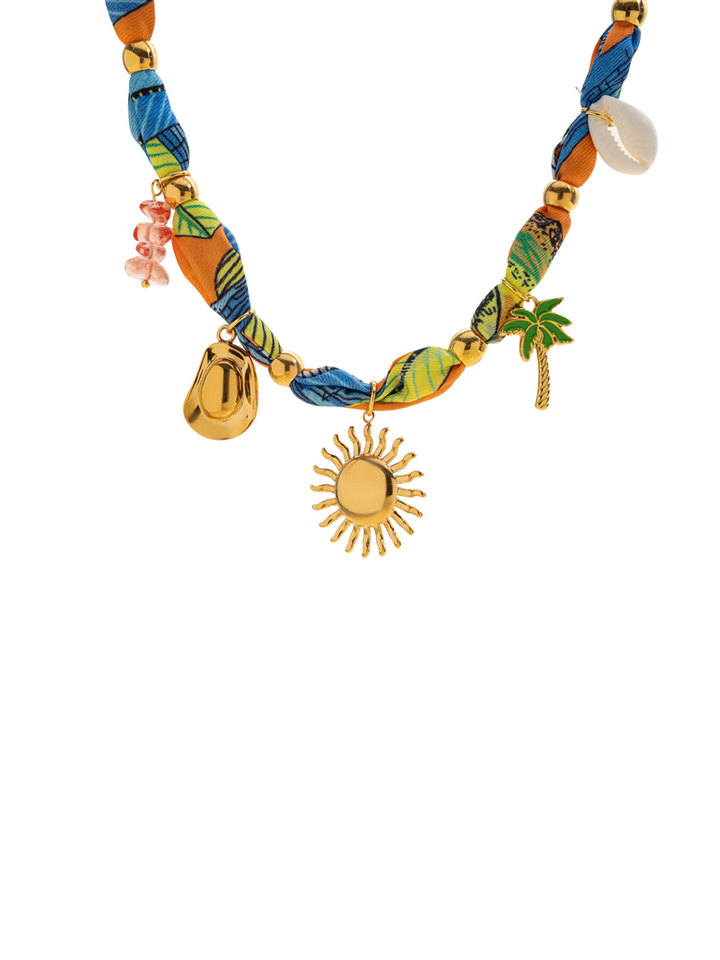Collar Tela Con Dije Sol, Palmera
