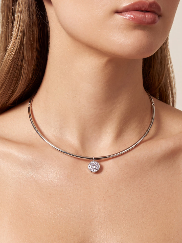 Choker Rigido Dije Zirconia Redonda