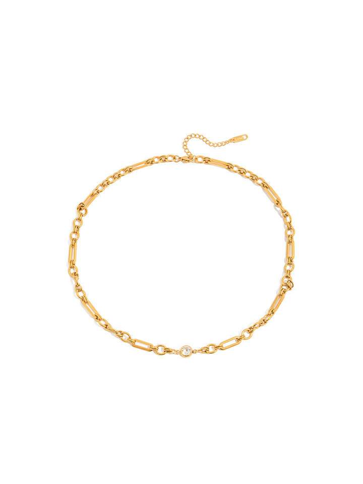 Collar Eslabon Tipo Clip y Ovalado Con Zirconia