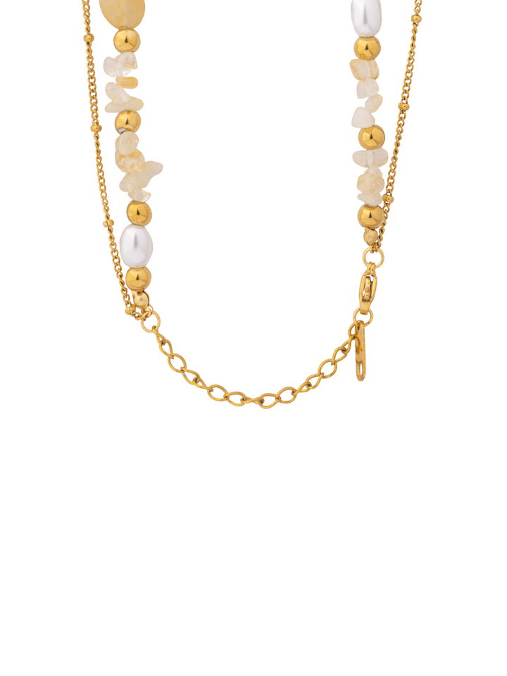 Collar Doble Con Piedras y Dije Sol