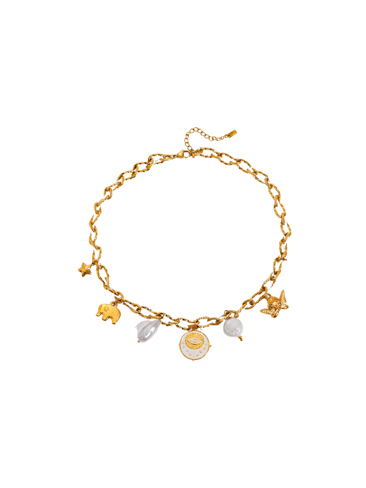 Collar Eslabones Enlazados Cordon Blanco Ojo y Angel