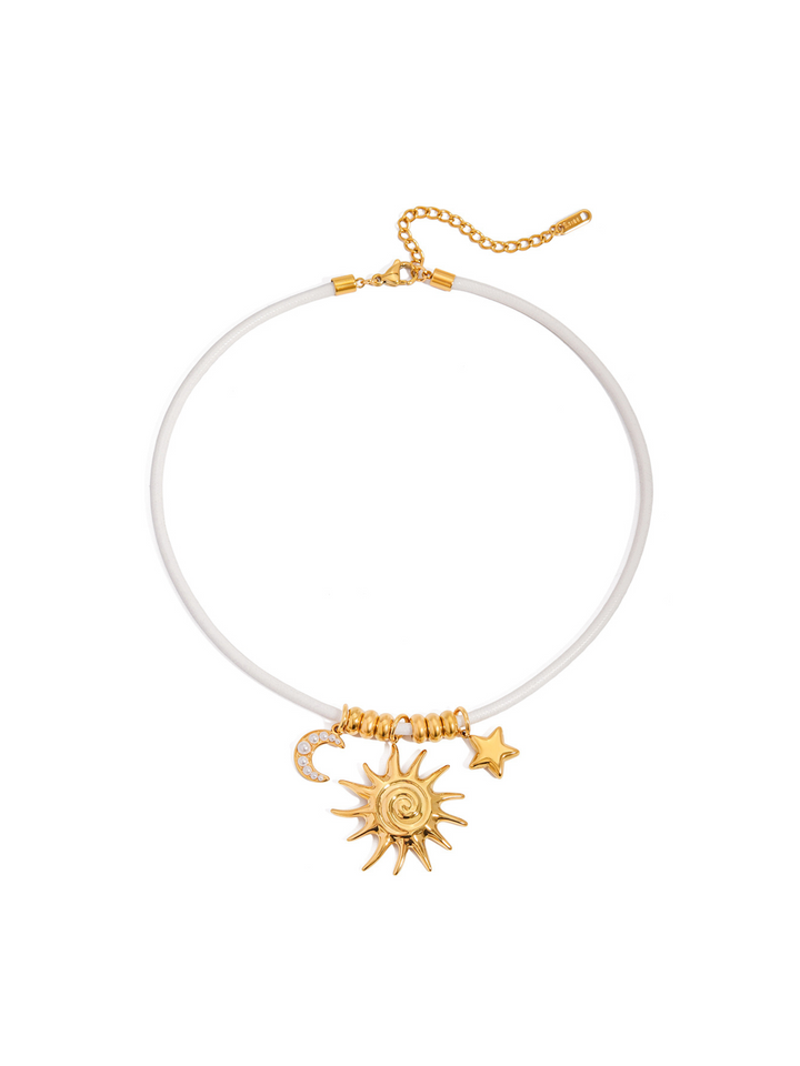 Collar Cordon Blanco Con Dije Sol, Estrella y Luna