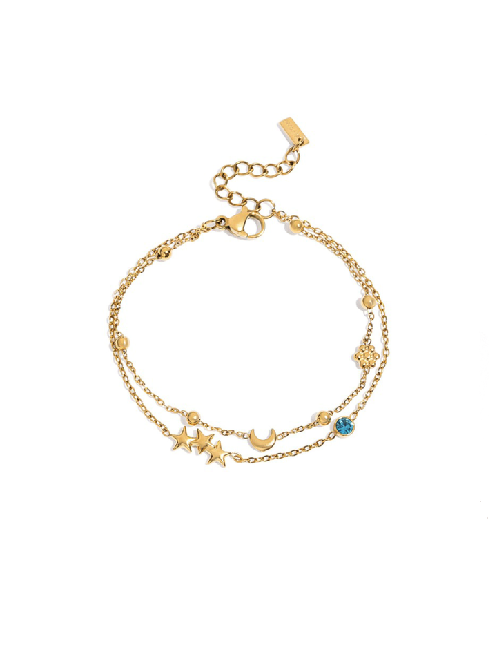 Pulsera Doble Con Tres Estrellas Y Bolitas