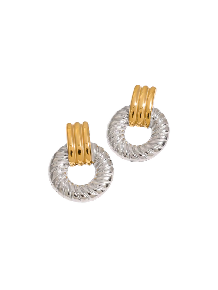 Par Arete Combinado Lineas Y Circulo Trenzado