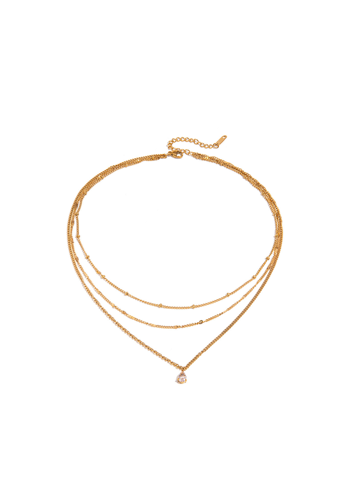 Collar Triple Con Gota Zirconia