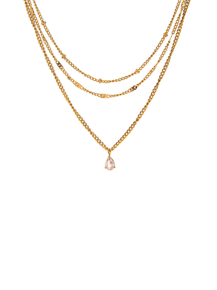 Collar Triple Con Gota Zirconia