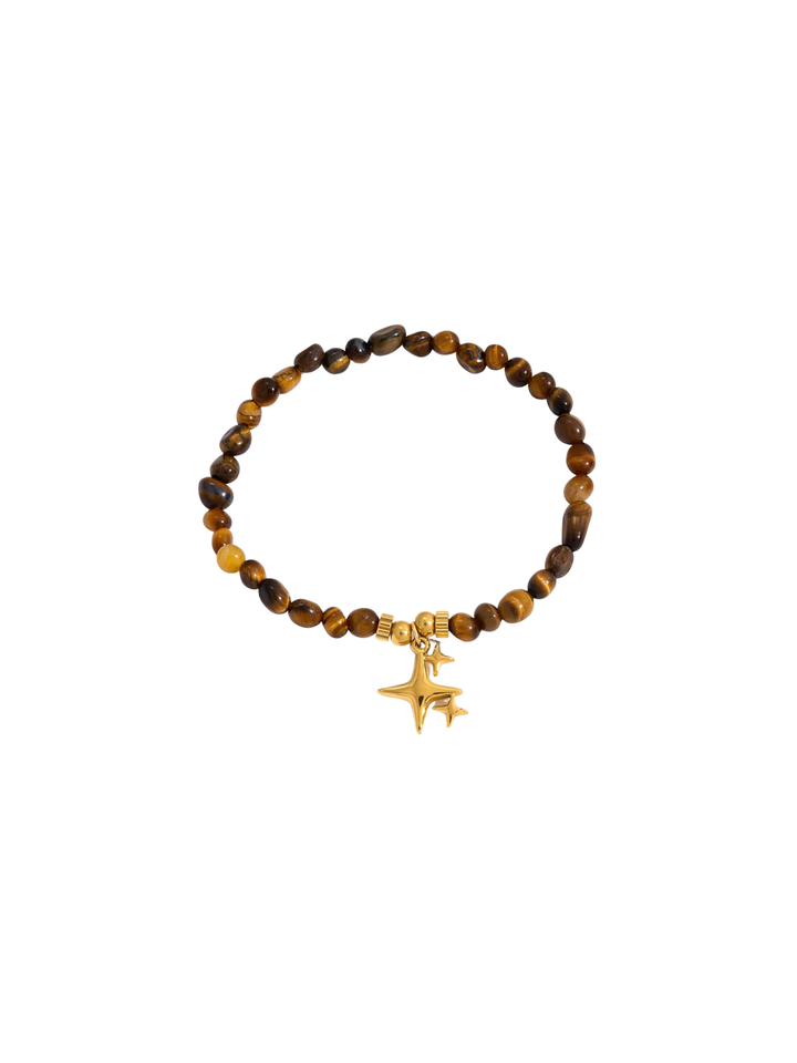 Pulsera Bolitas Piedra Cafe Con Dije Destello