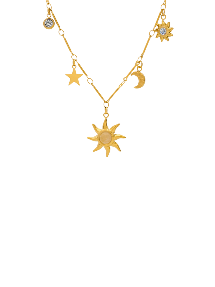 Collar Con Dijes Sol, Estrella Y Luna