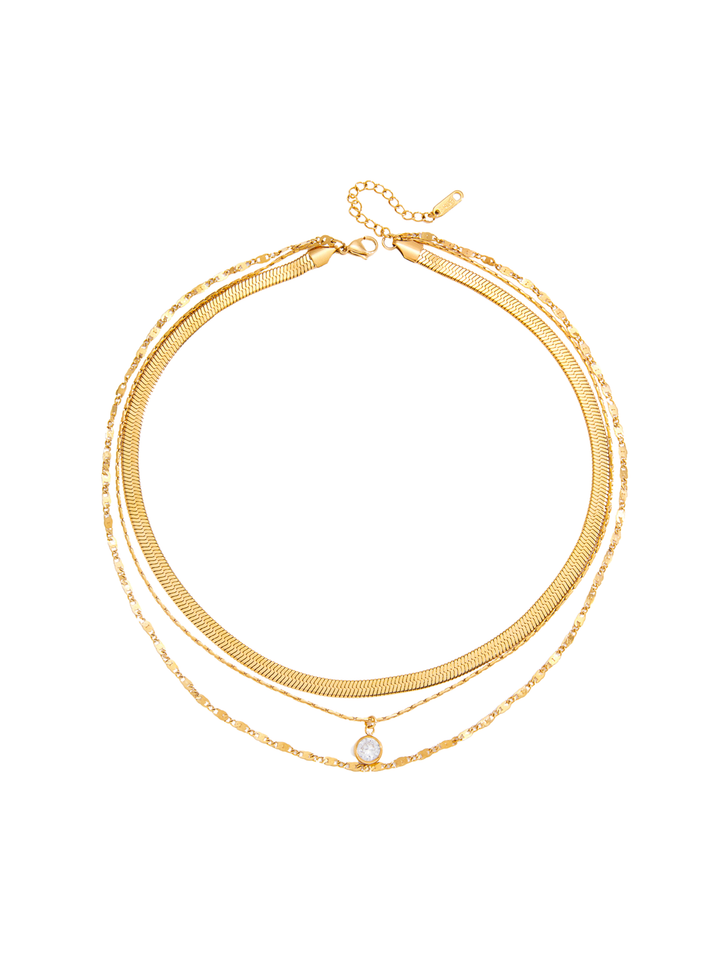 Collar Triple Planchado Dije Zirconia Redonda