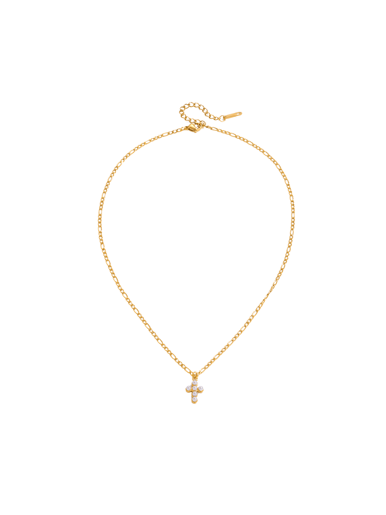 Collar Con Dije Cruz Perlitas