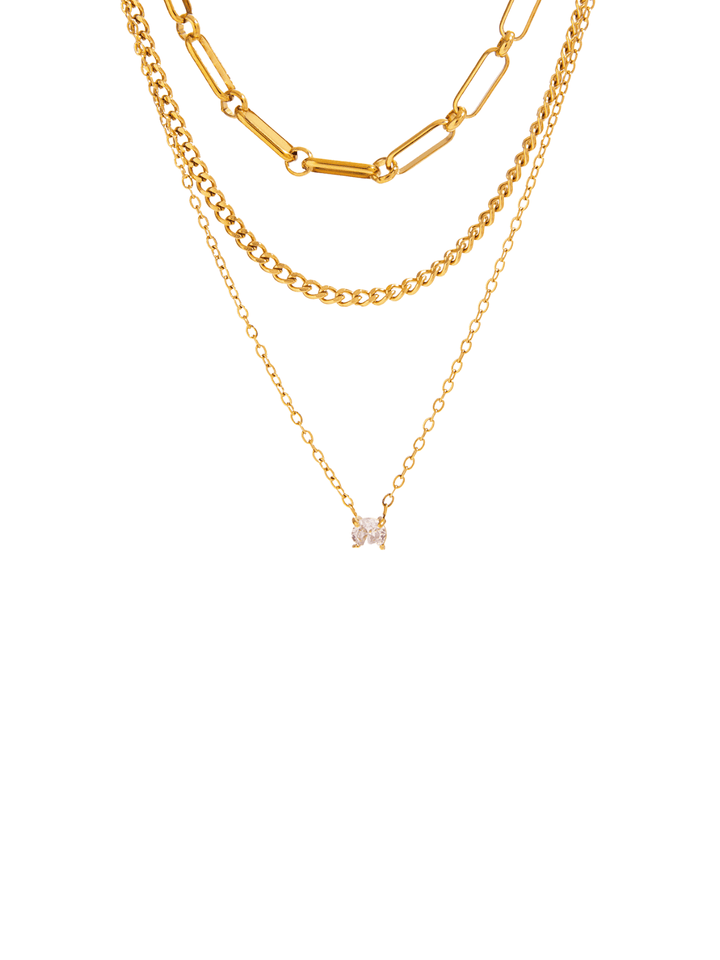 Collar Triple Eslabon Tipo Clip Y Dije Zirconia