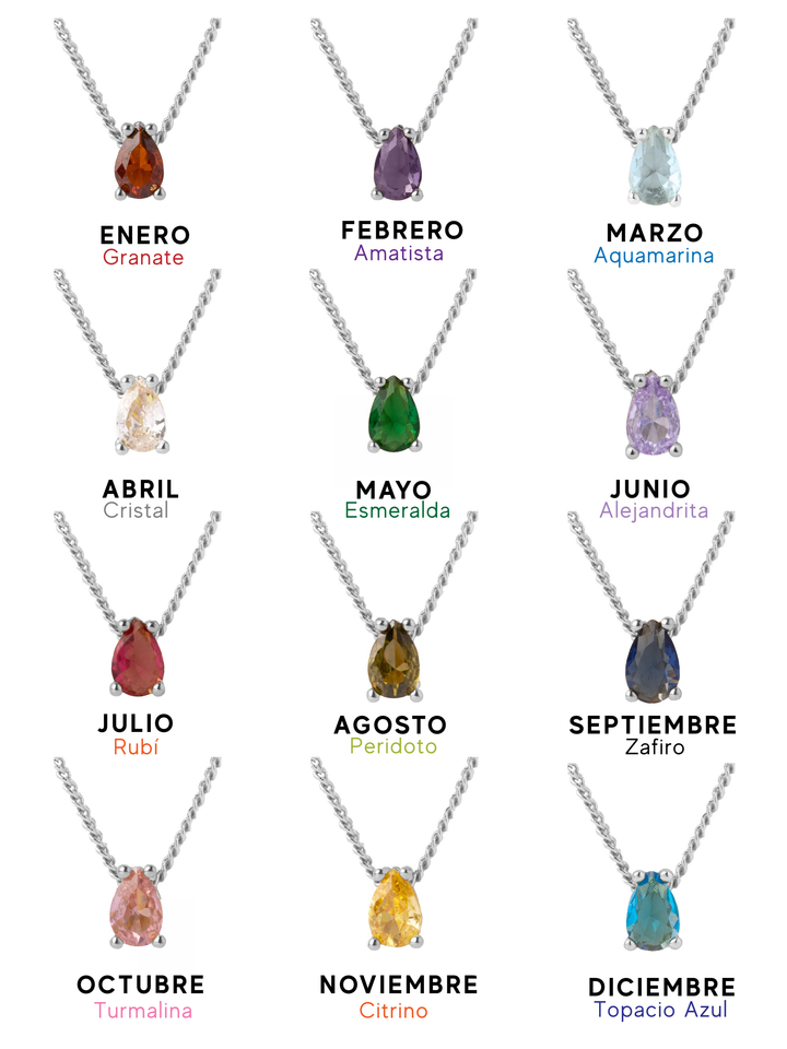 Collar Birthstone Gota Plateado