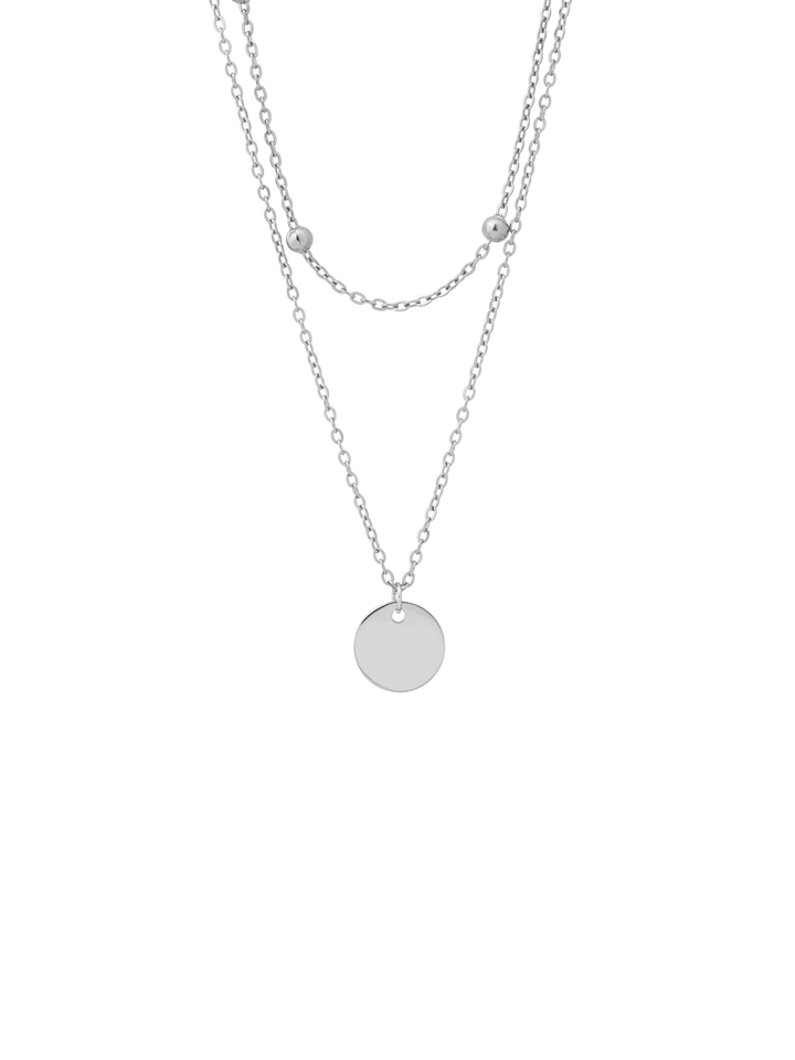 Collar Doble Con Bolitas y Dije Circulo