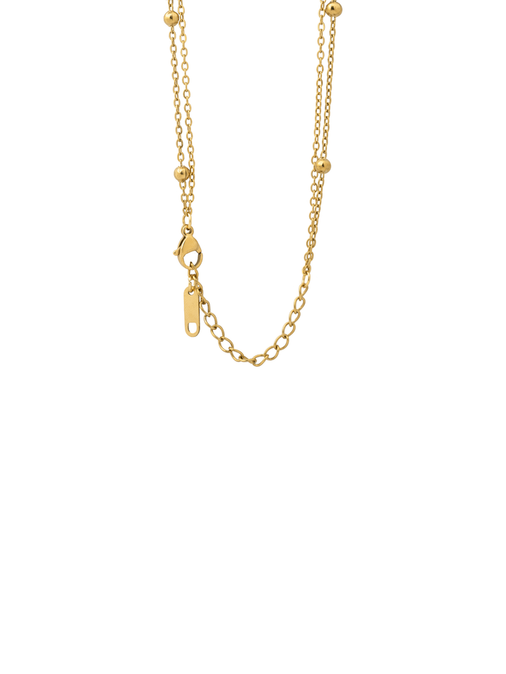 Collar Doble Con Bolitas y Dije Circulo