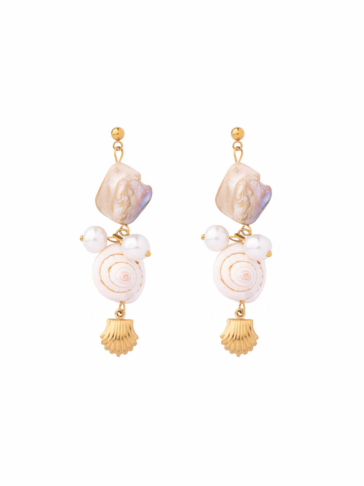 Par Arete Largo Con Conchas Naturales