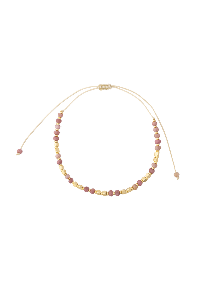 Pulsera Hilo Con Piedras y Bolitas Doradas