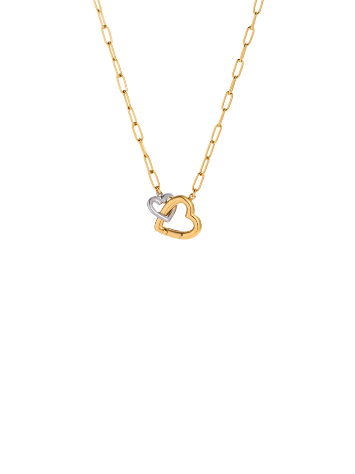 Collar Eslabon Con Dije Doble Corazon Combinado