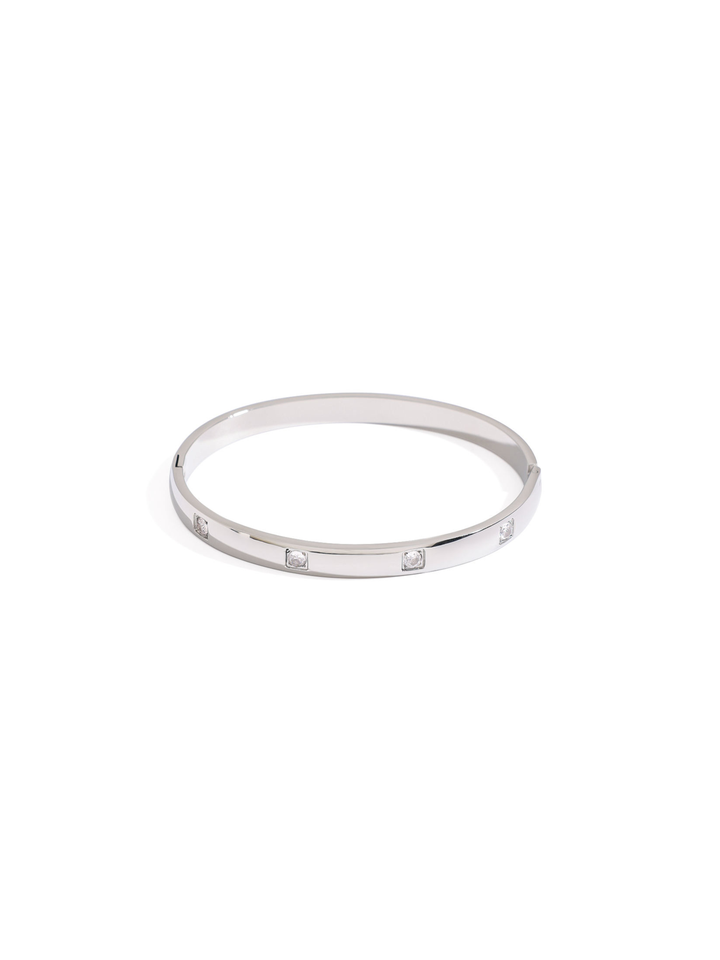 Brazalete Plateado Zirconias Cuadradas