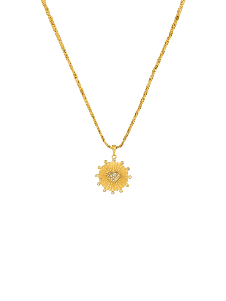Collar Trenzado Dije Medalla Corazón Con Zirconias