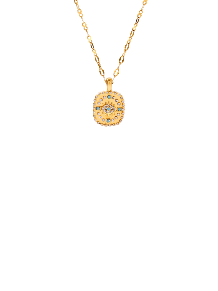 Collar Dije Rectangular Con Ojo y Zirconias