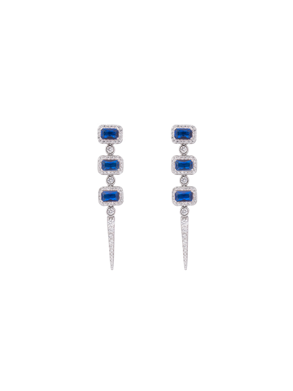 Par Arete Triple Rectangulo Azul Con Pico