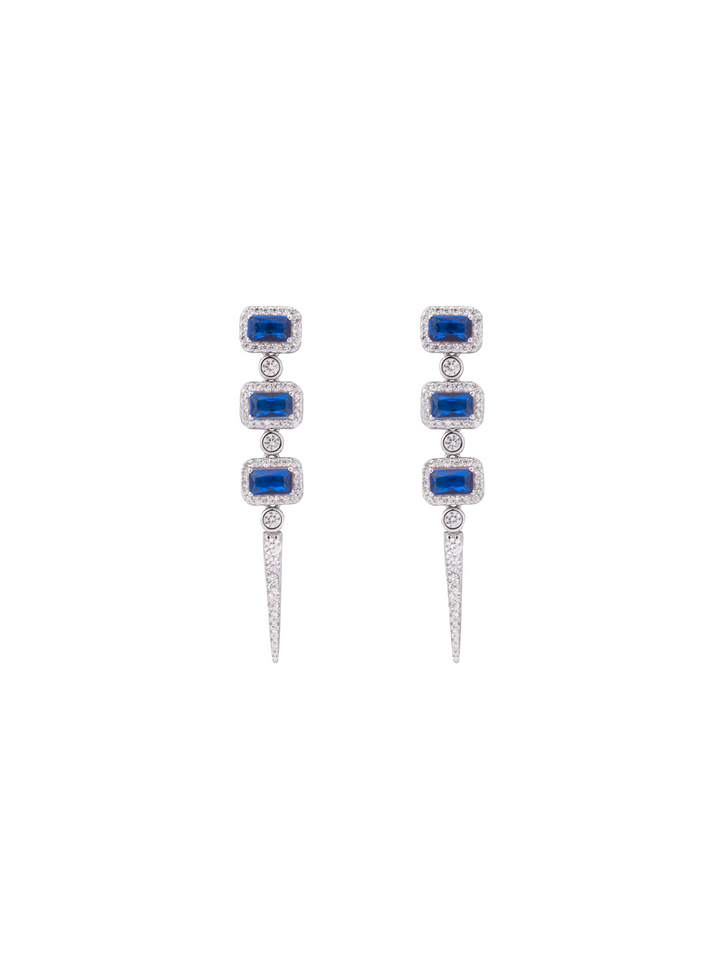 Par Arete Triple Rectangulo Azul Con Pico