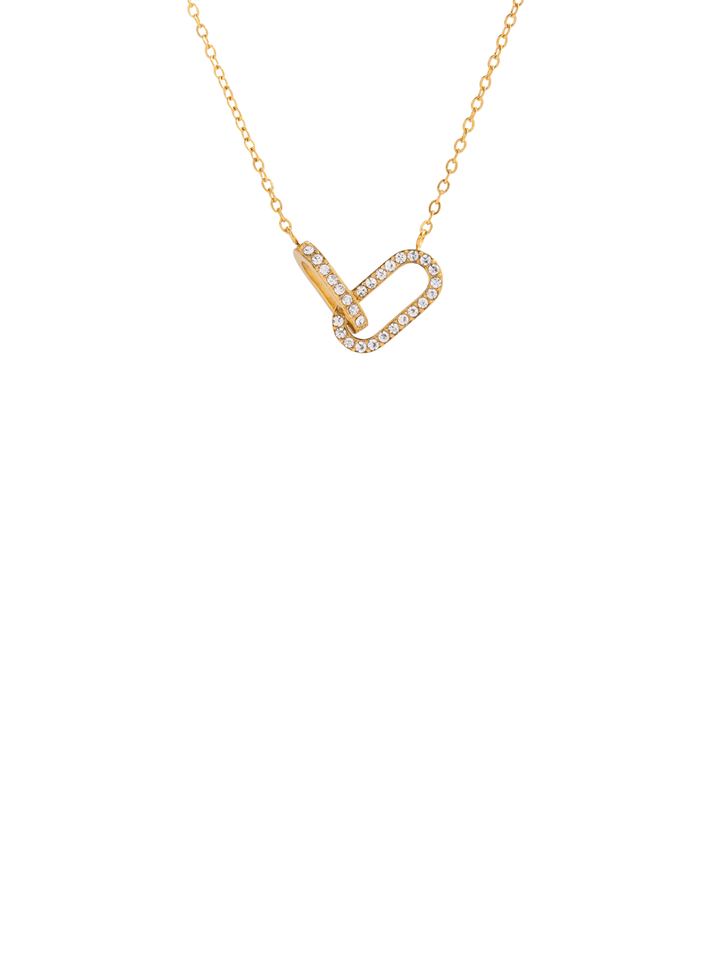 Collar Doble Dije Rectangular Zirconias Enlazado
