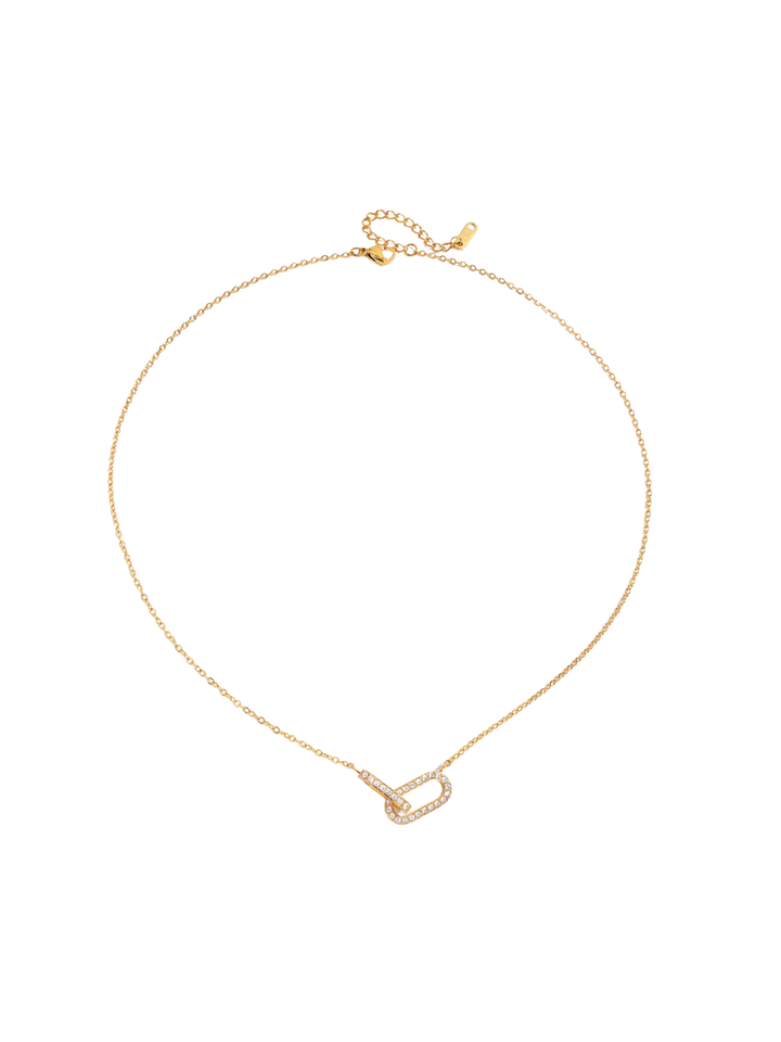 Collar Doble Dije Rectangular Zirconias Enlazado