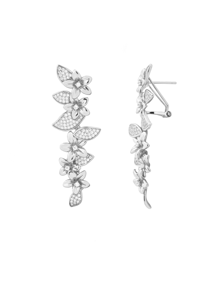 Par Arete Flores Seis Petalos Con Hojas