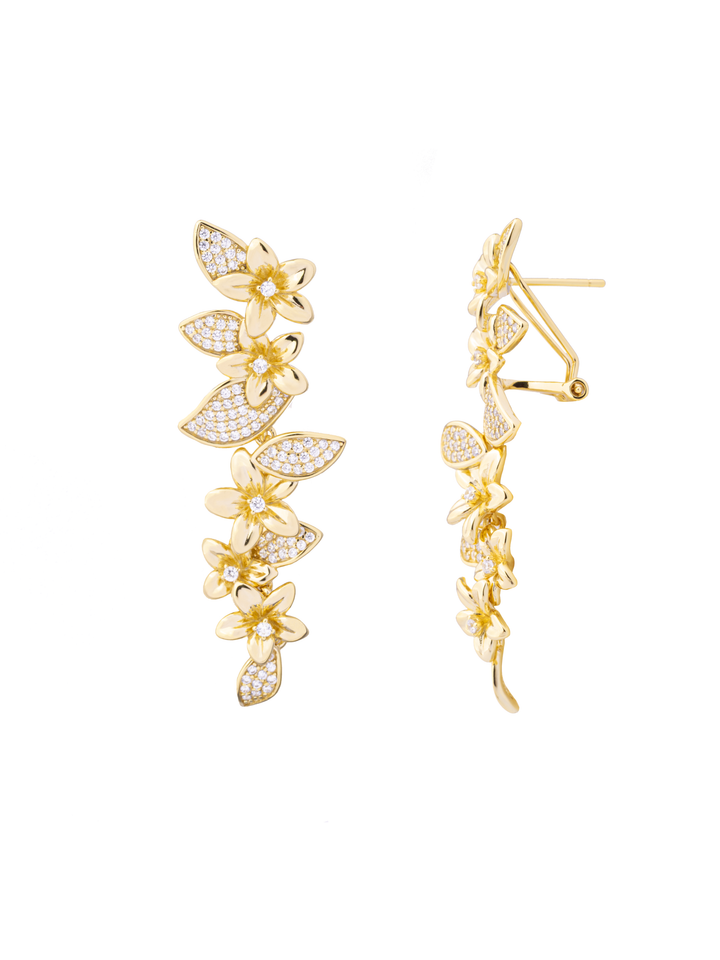 Par Arete Flores Seis Petalos Con Hojas