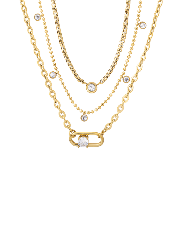 Collar Triple Con Eslabon Y Zirconia