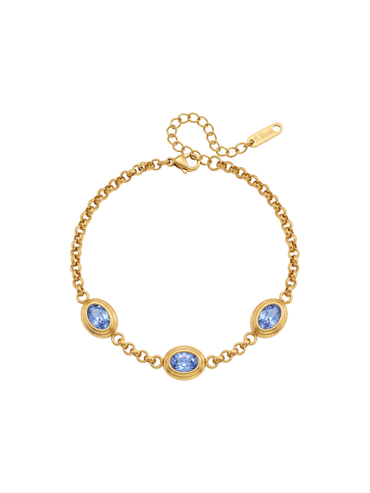 Pulsera Tres Zirconias Ovaladas Azules